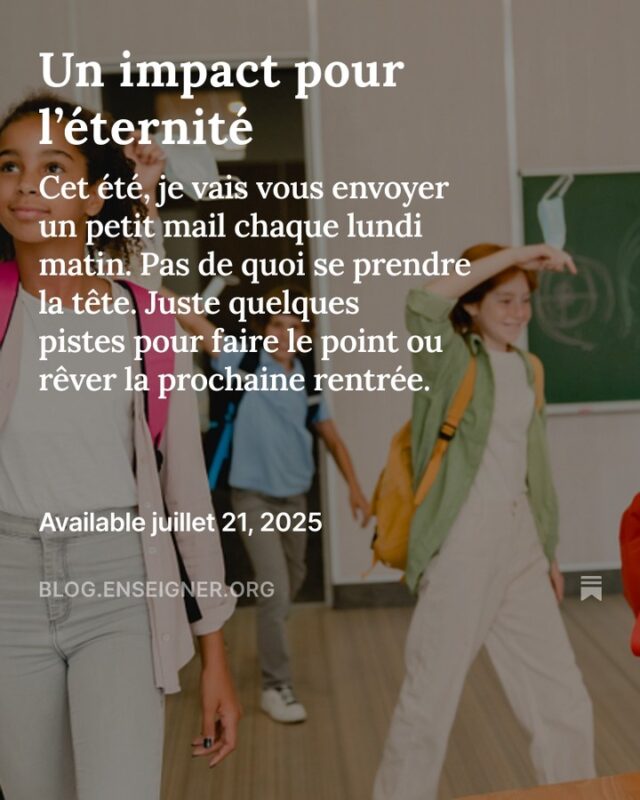 Message de l'été 4 / 8

Prenons un peu de recul sur l'impact que nous avons sur nos élèves...

Lien vers l'article complet dans le premier commentaire.

#enseigner_org #vousinspirerpourenseigner #blog #substack